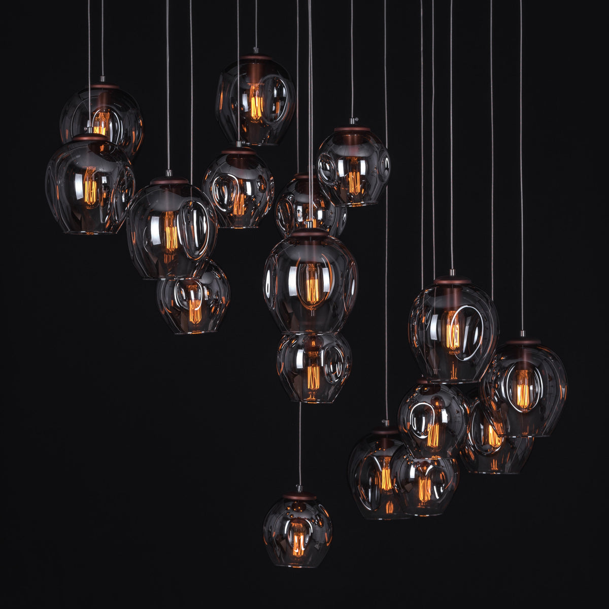 Thousand Stars (Large, Smokey Grey) Clear Glass Double Height Chandelier