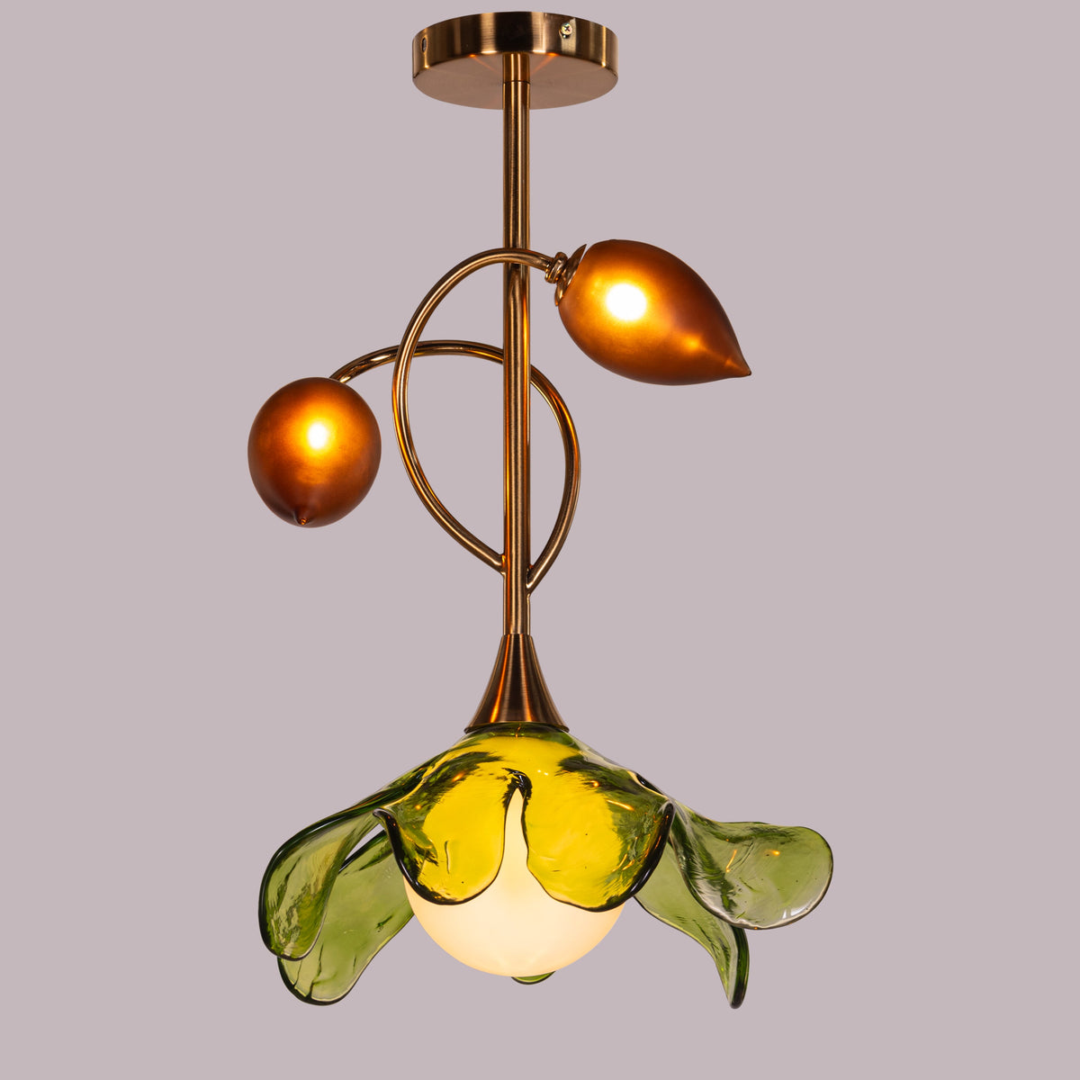 Midori Blossom (Gold, Green & Amber) Tinted Glass Pendant Light