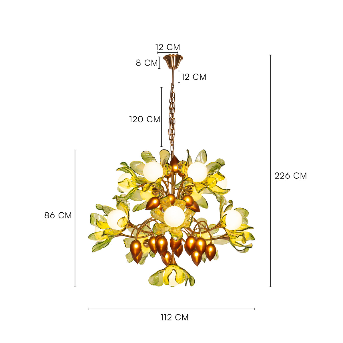 Midori Bouquet (Gold, Green & Amber) Tinted Glass Chandelier