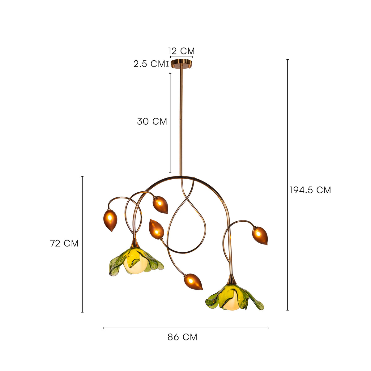 Midori Meadow (Gold, Green & Amber) Tinted Glass Chandelier