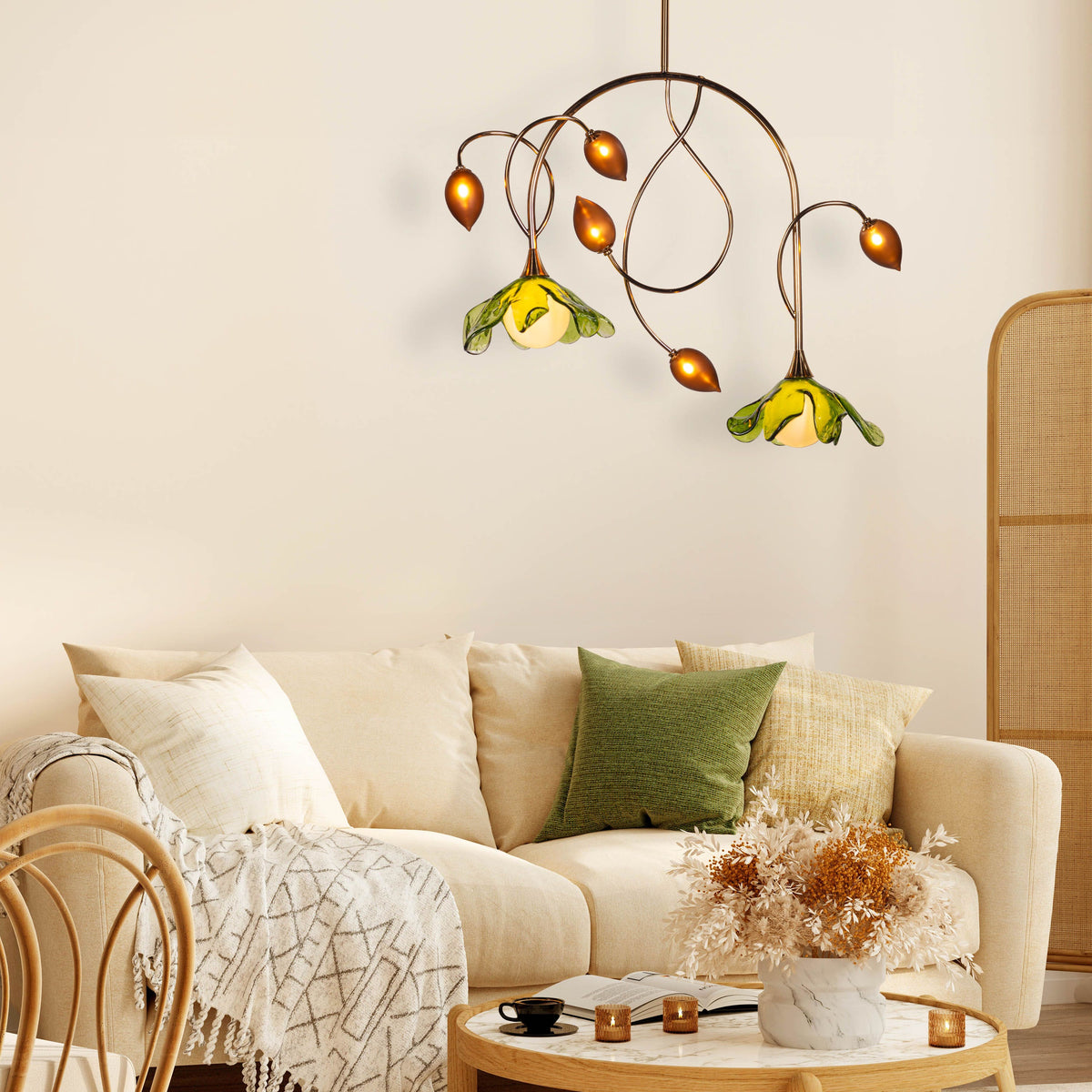 Midori Meadow (Gold, Green & Amber) Tinted Glass Chandelier