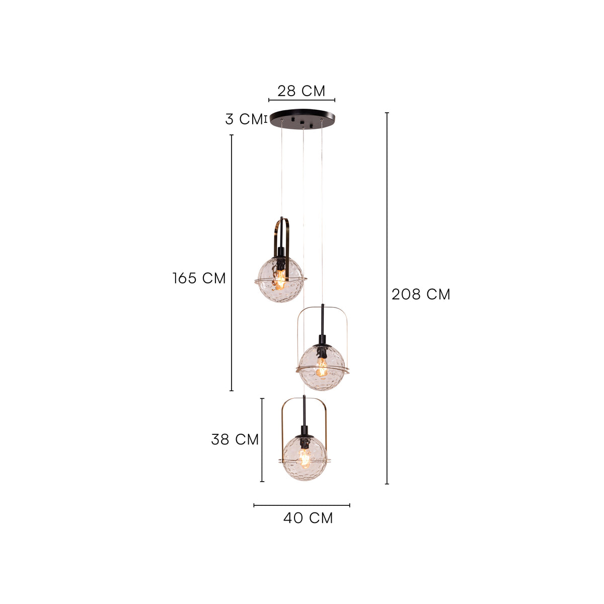 Molten Chocolate (Black, Gold) Bubbled Clear Glass Pendant Light
