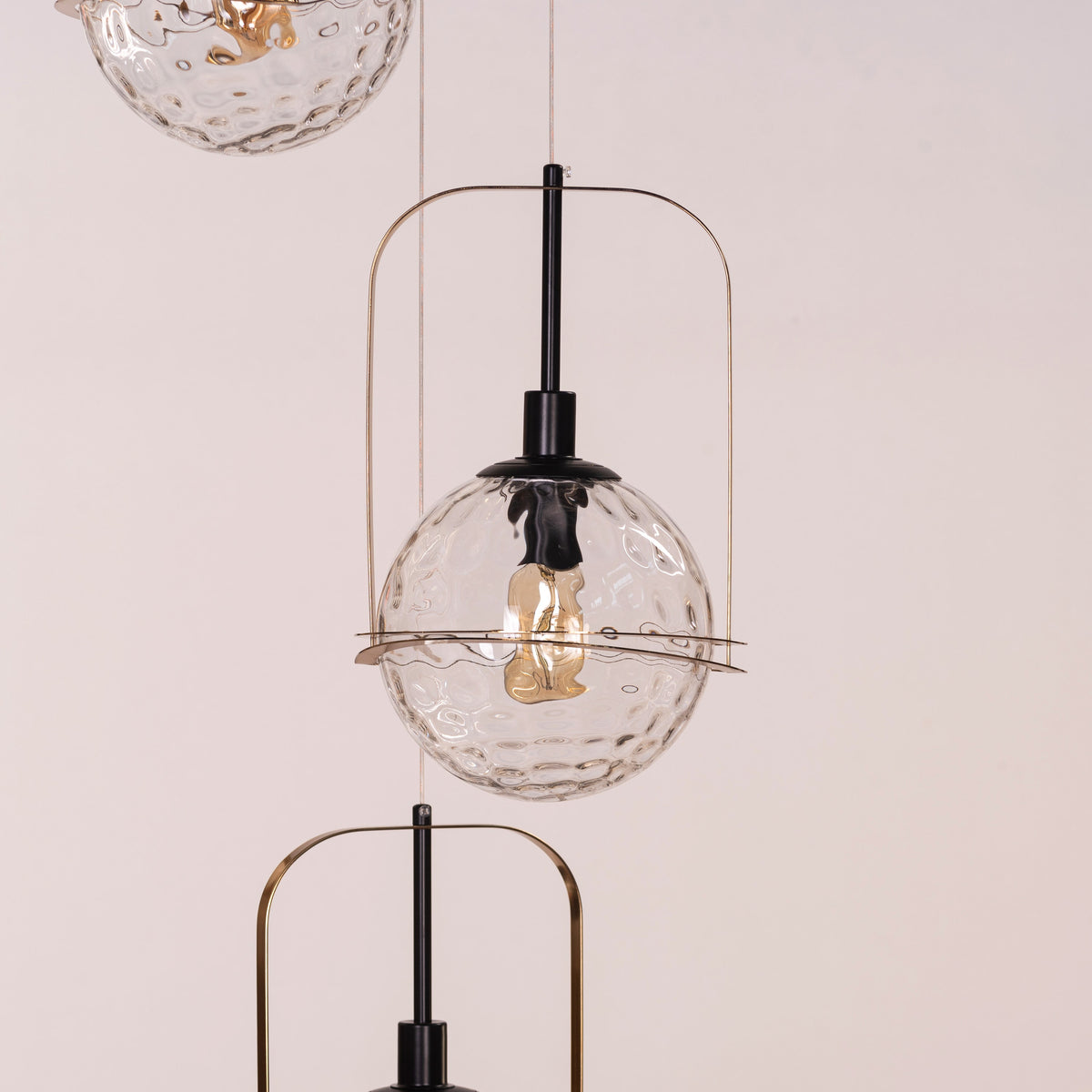 Molten Chocolate (Black, Gold) Bubbled Clear Glass Pendant Light