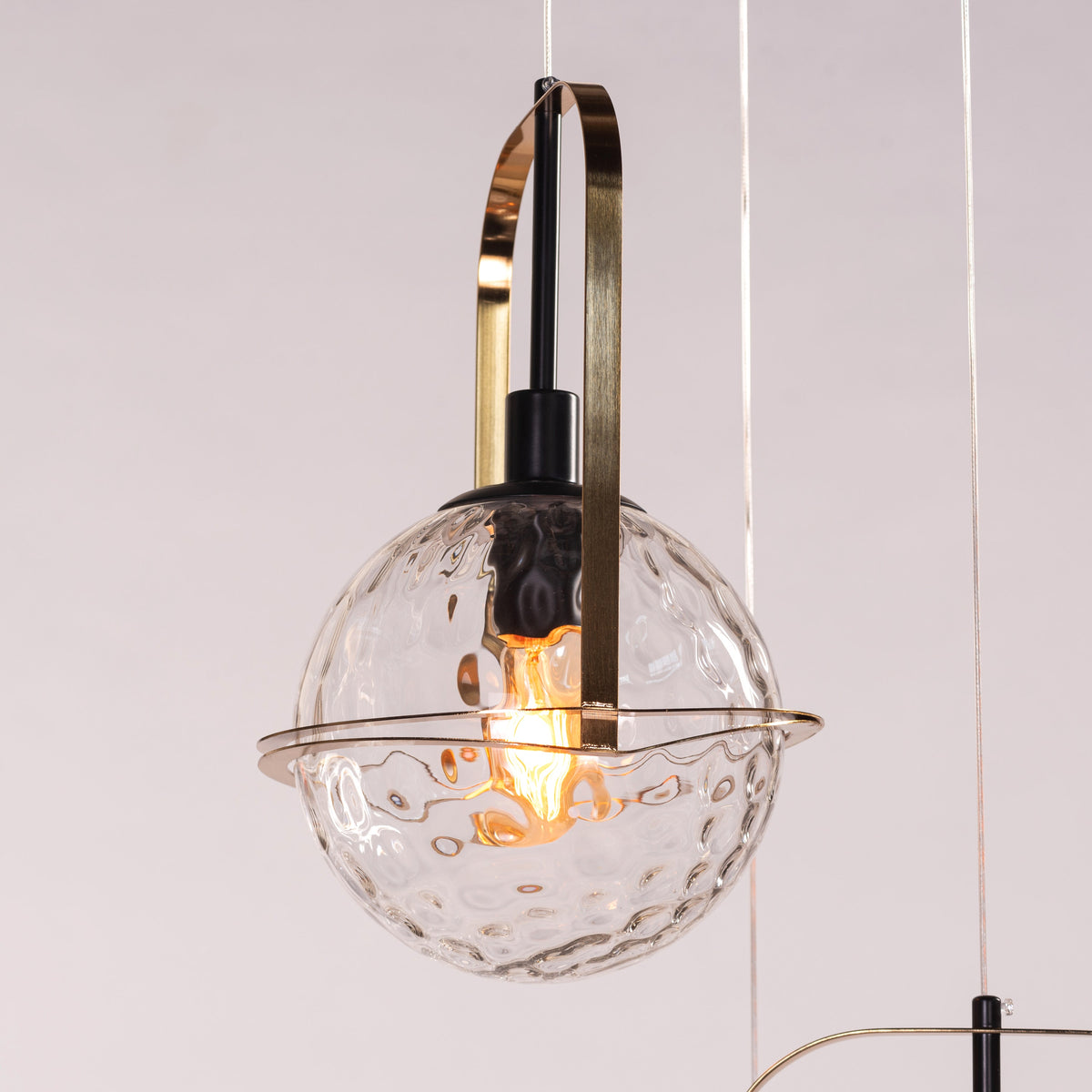 Molten Chocolate (Black, Gold) Bubbled Clear Glass Pendant Light