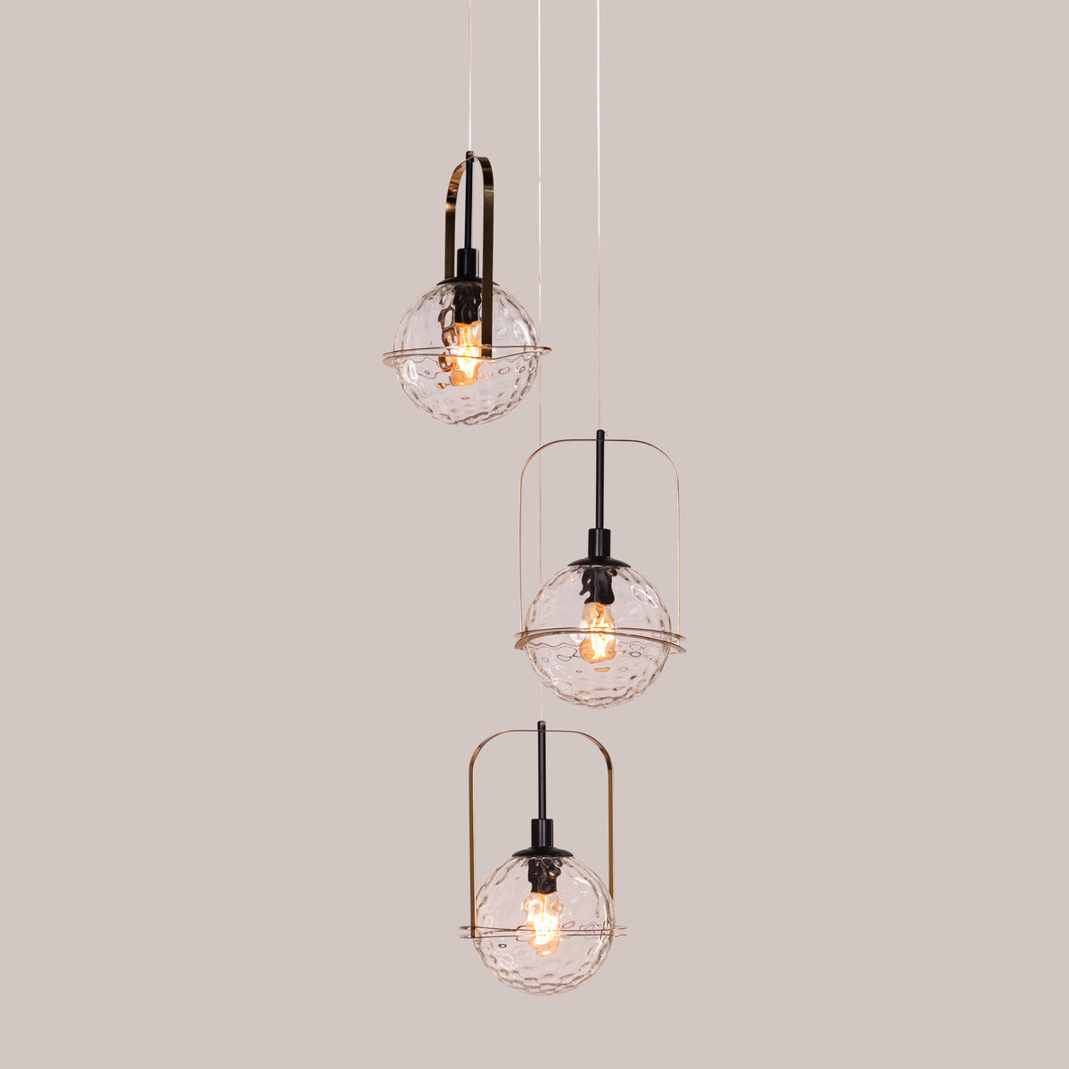Molten Chocolate (Black, Gold) Bubbled Clear Glass Pendant Light