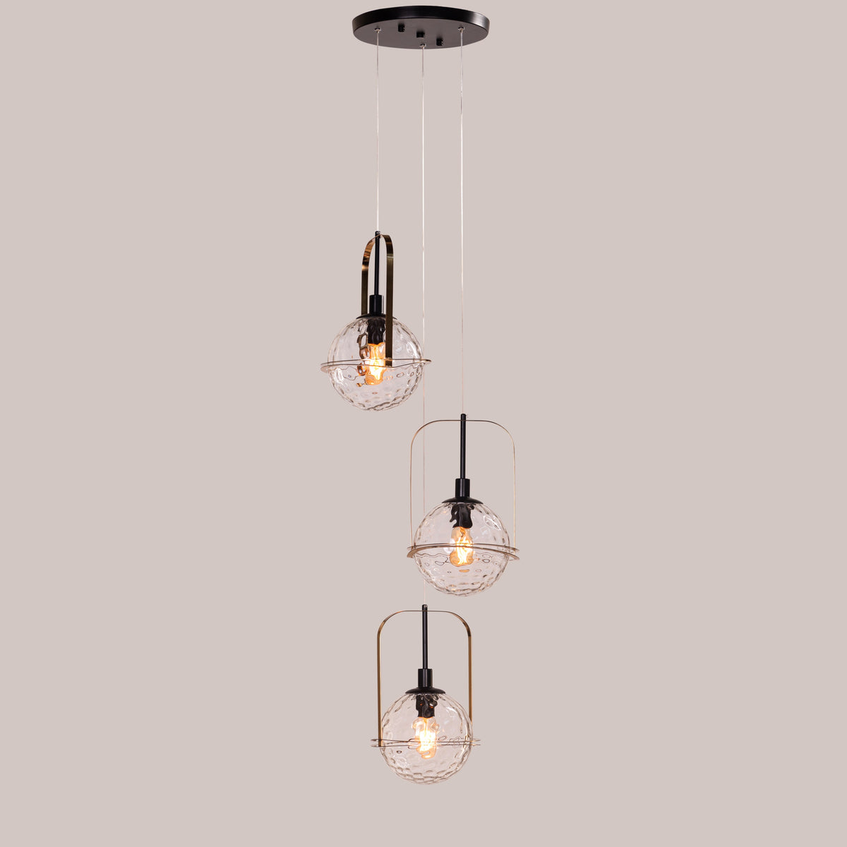 Molten Chocolate (Black, Gold) Bubbled Clear Glass Pendant Light