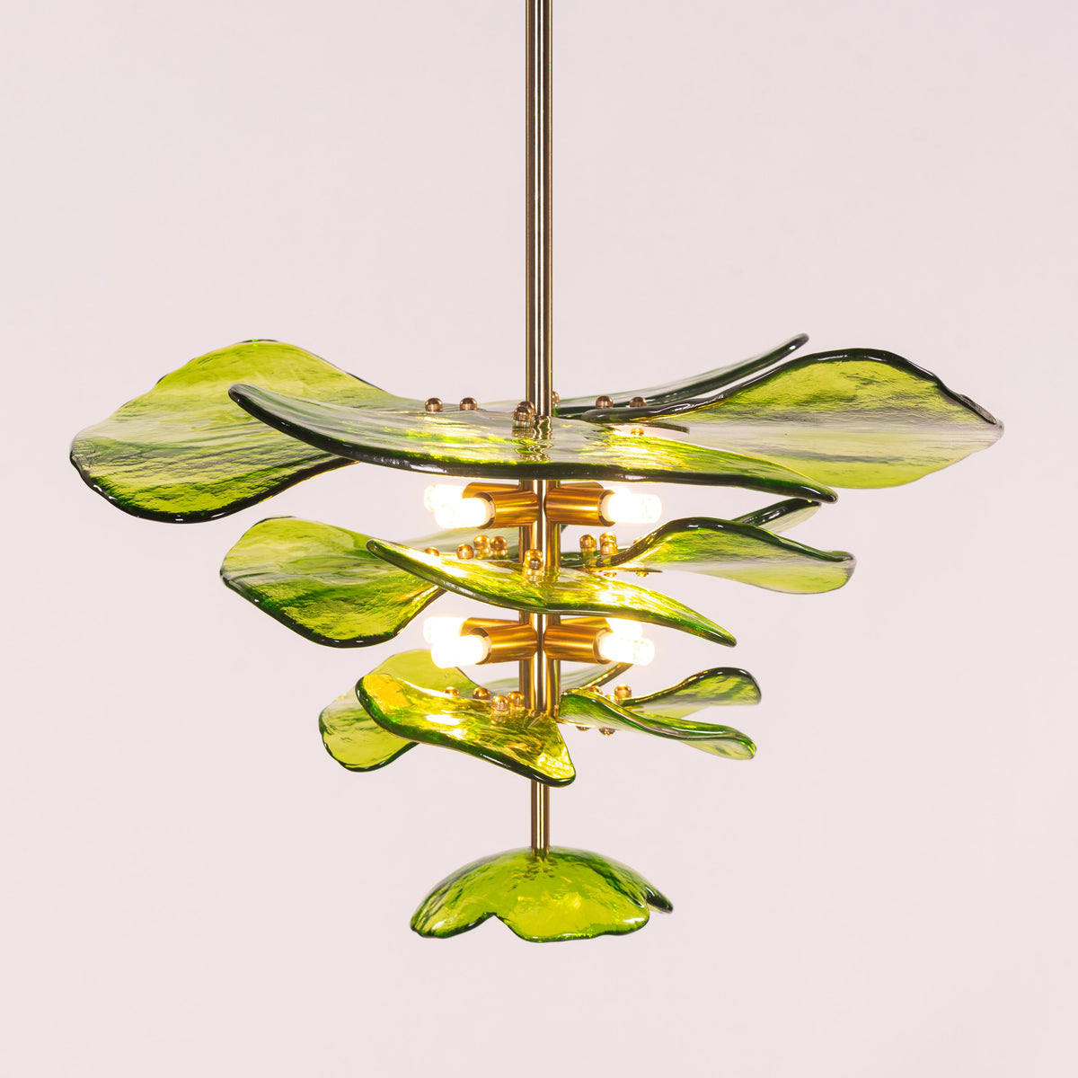 Luminous Lotus (Gold, Green) Tinted Glass Pendant Light