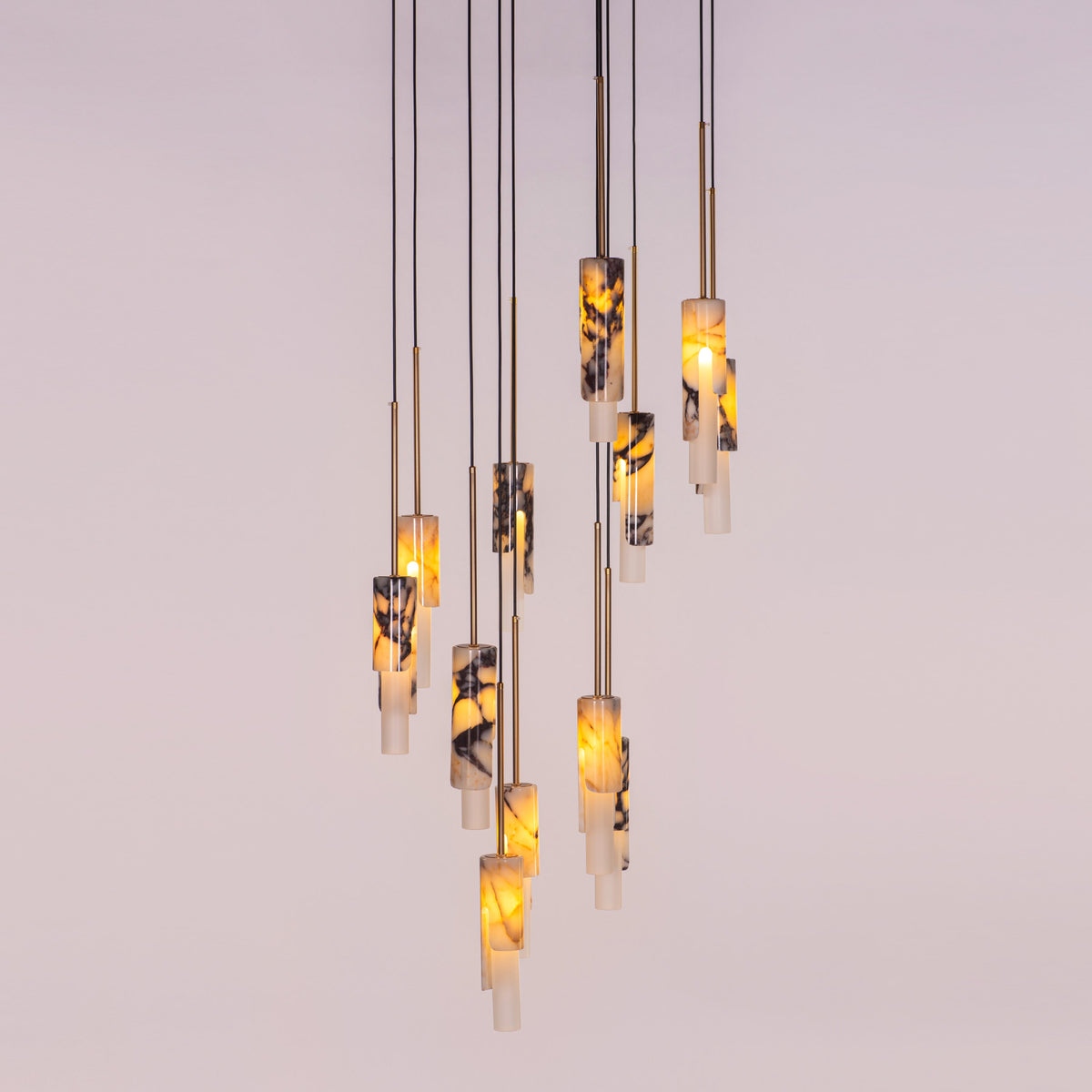 Veil Of Smoke (Gold, Black, White) Marble Double Height Chandelier