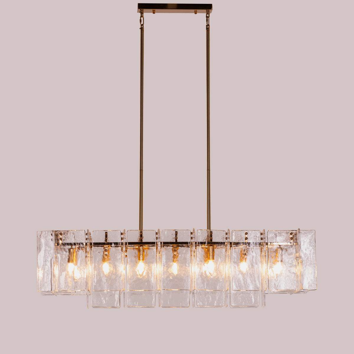Rose Rhapsody (Gold) Textured Glass Rectangular Chandelier
