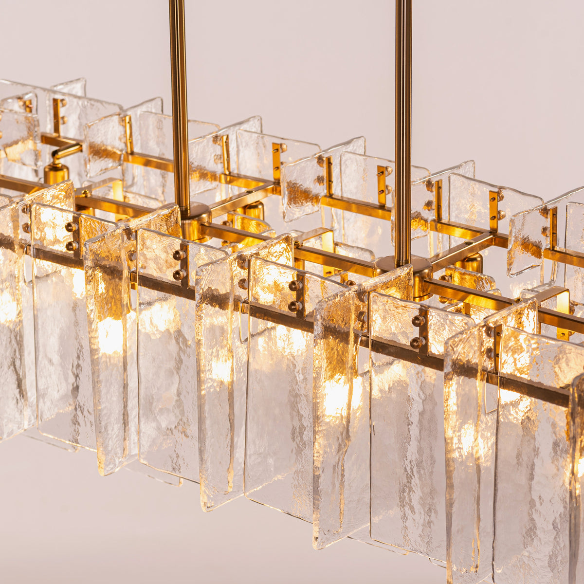 Rose Rhapsody (Gold) Textured Glass Rectangular Chandelier