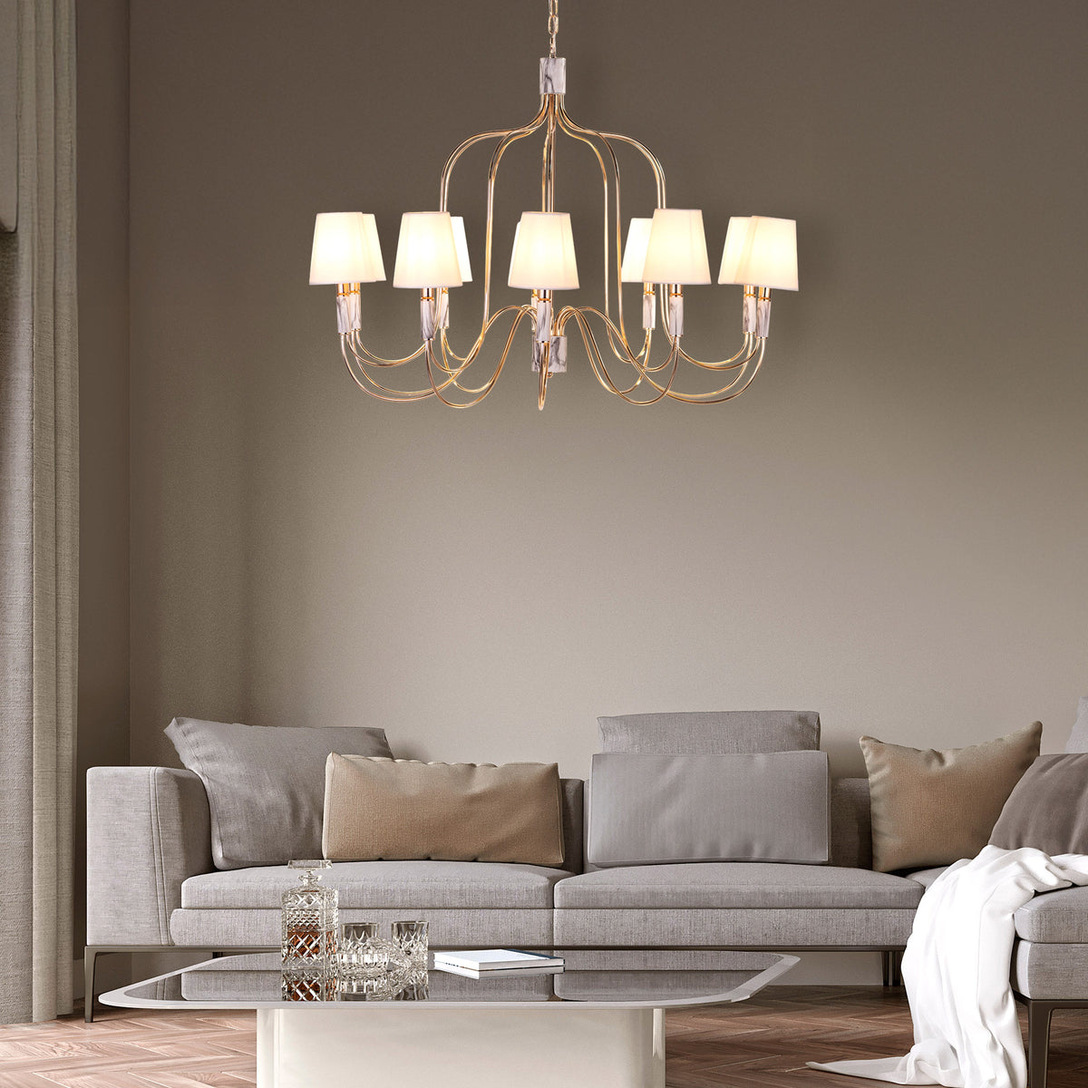 Aurora Bloom (Gold, White) Fabric Chandelier