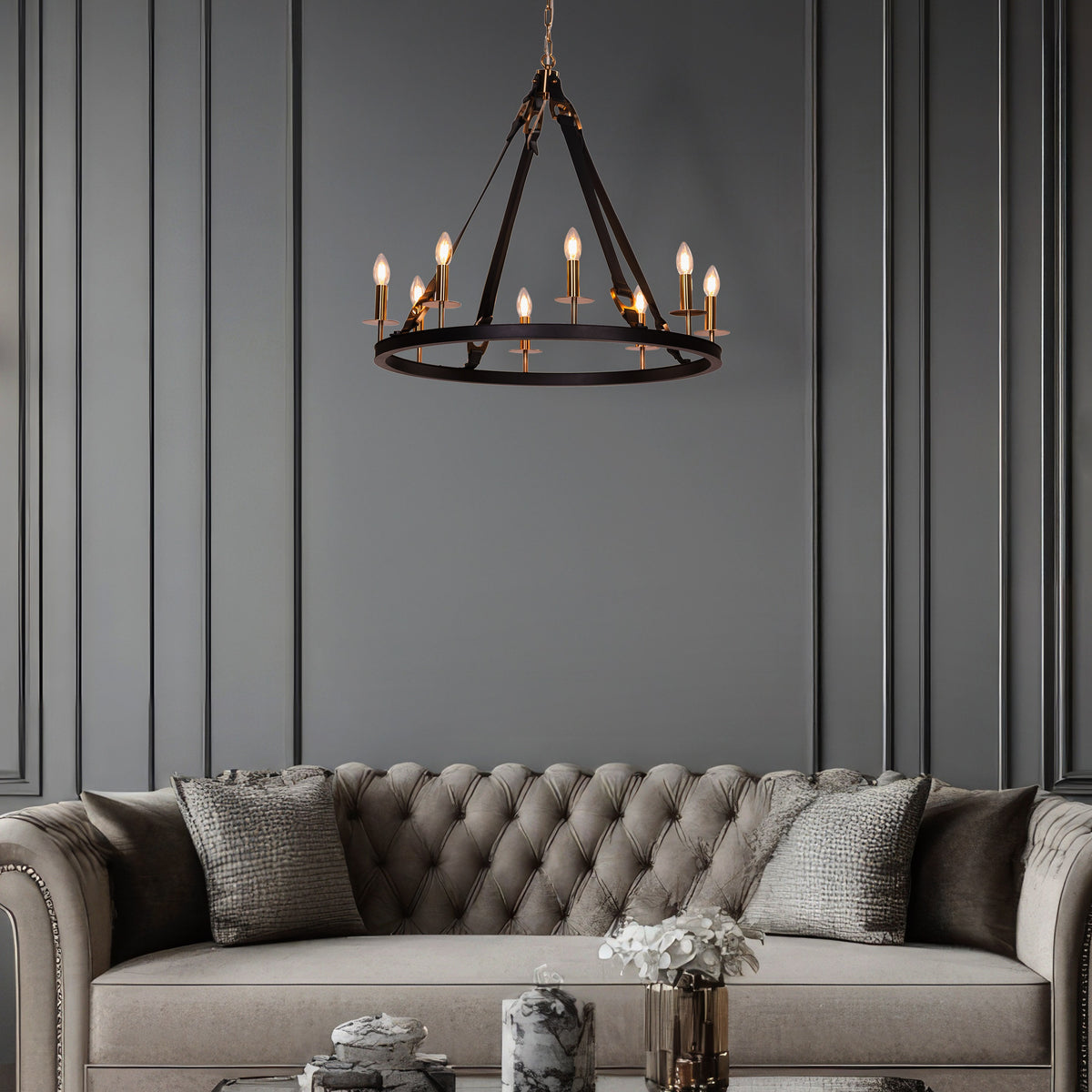 Bridlelight (Black, Gold) Leather Chandelier