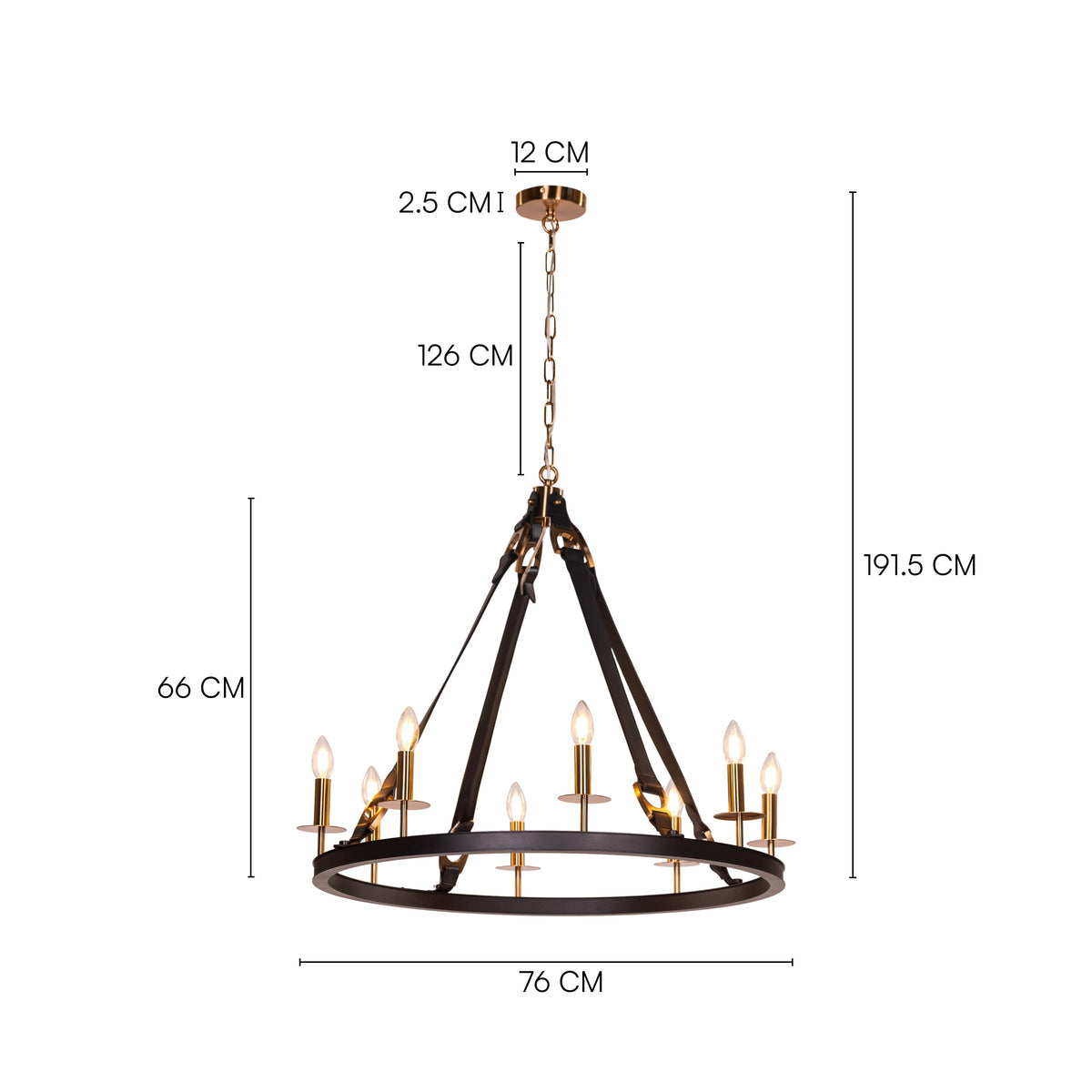 Bridlelight (Black, Gold) Leather Chandelier