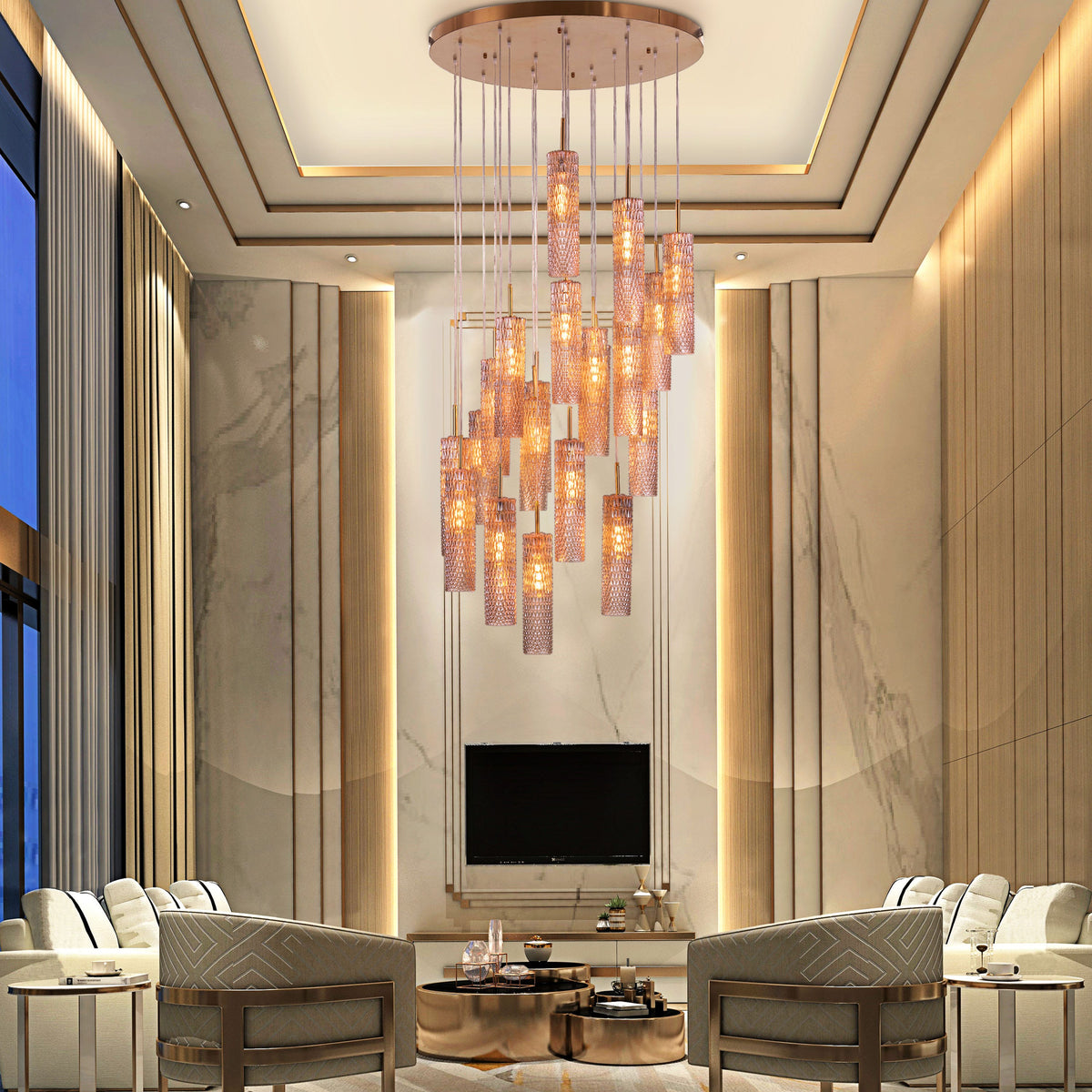 Let It Snow (Large, Gold) Champagne Glass Double Height Chandelier