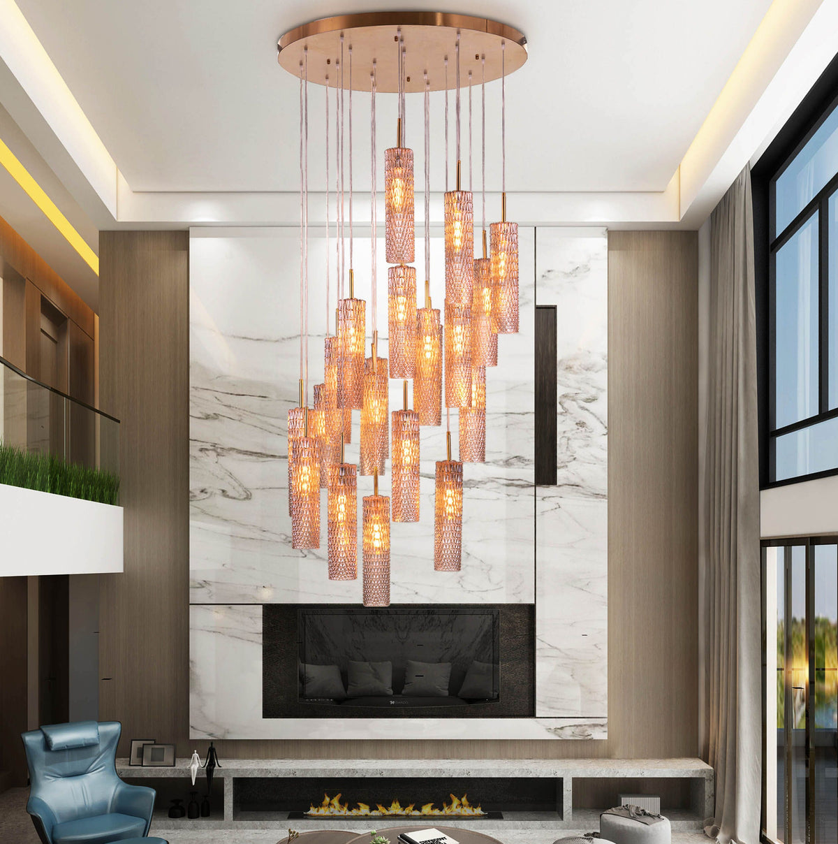 Let It Snow (Large, Gold) Champagne Glass Double Height Chandelier