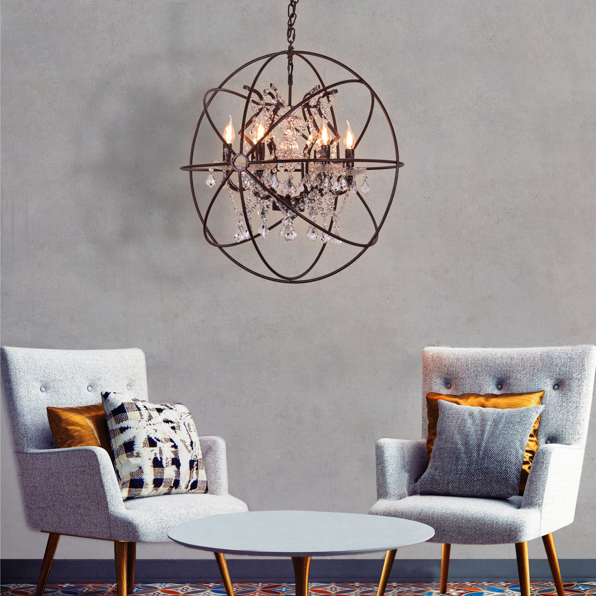Moonlight Rendezvous (Large, Rust Iron) Crystal Chandelier