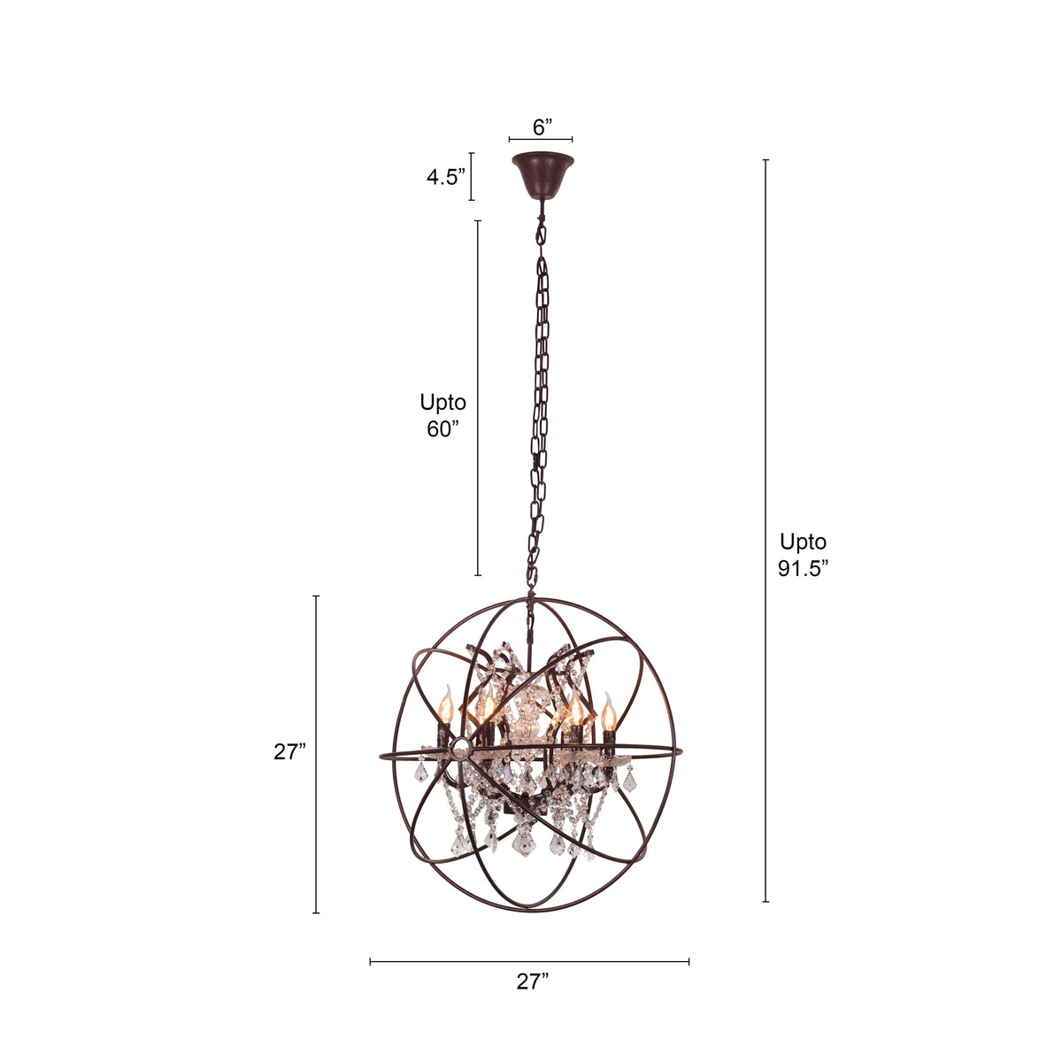 Moonlight Rendezvous (Large, Rust Iron) Crystal Chandelier