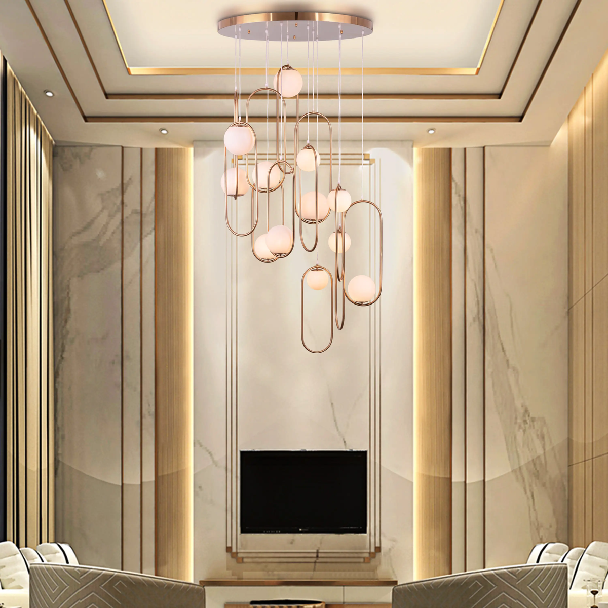 April In Paris (Large, Gold) Double Height Chandelier