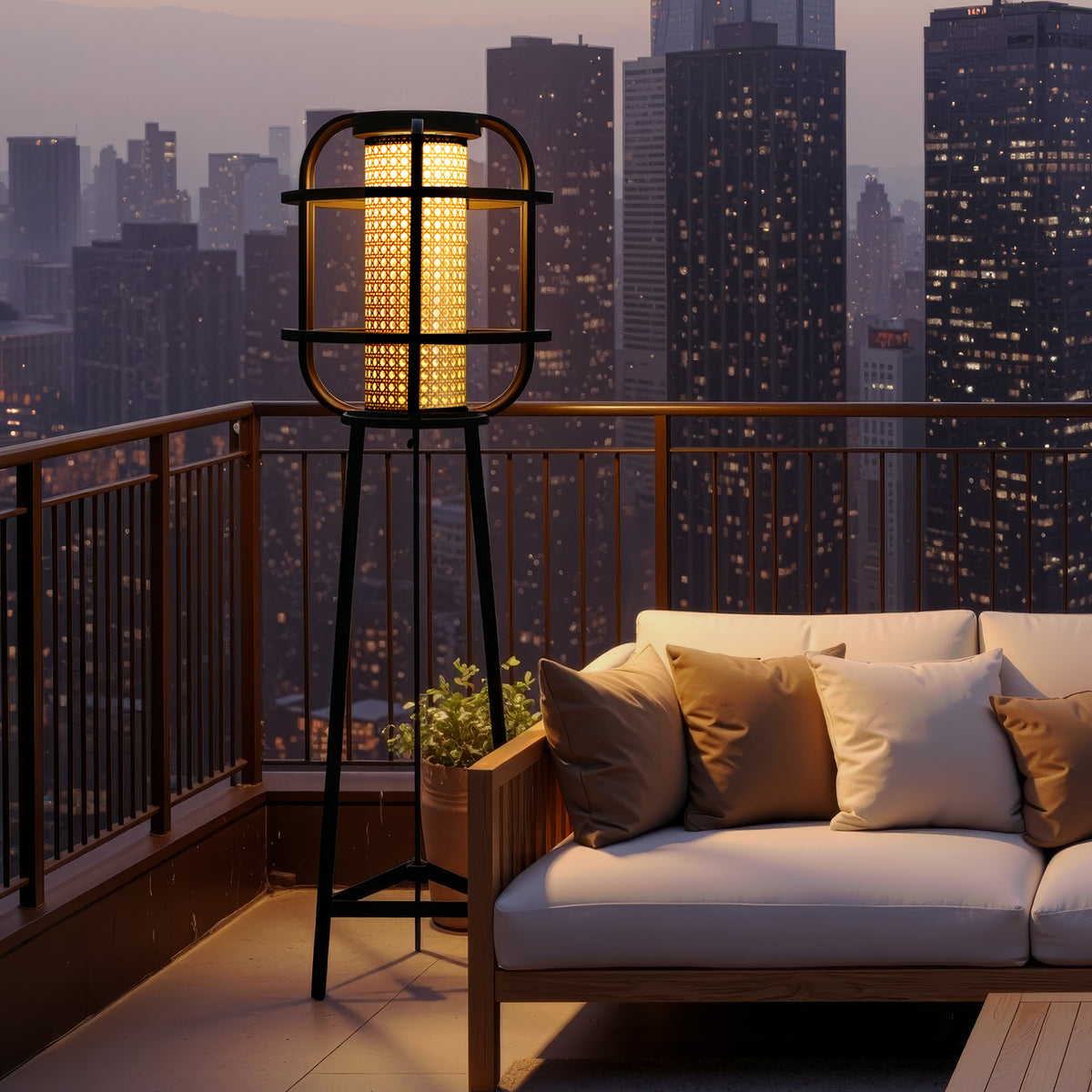 Beacon Tower (Black, Large, Solar Powered-Rechargeable) Outdoor Floor Lamp