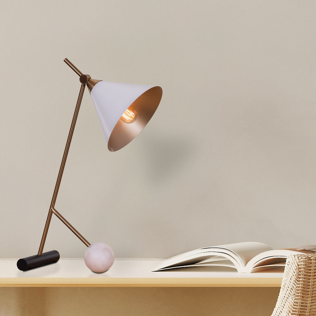 The Night Watch (Gold, White) Marble Study Table Lamp