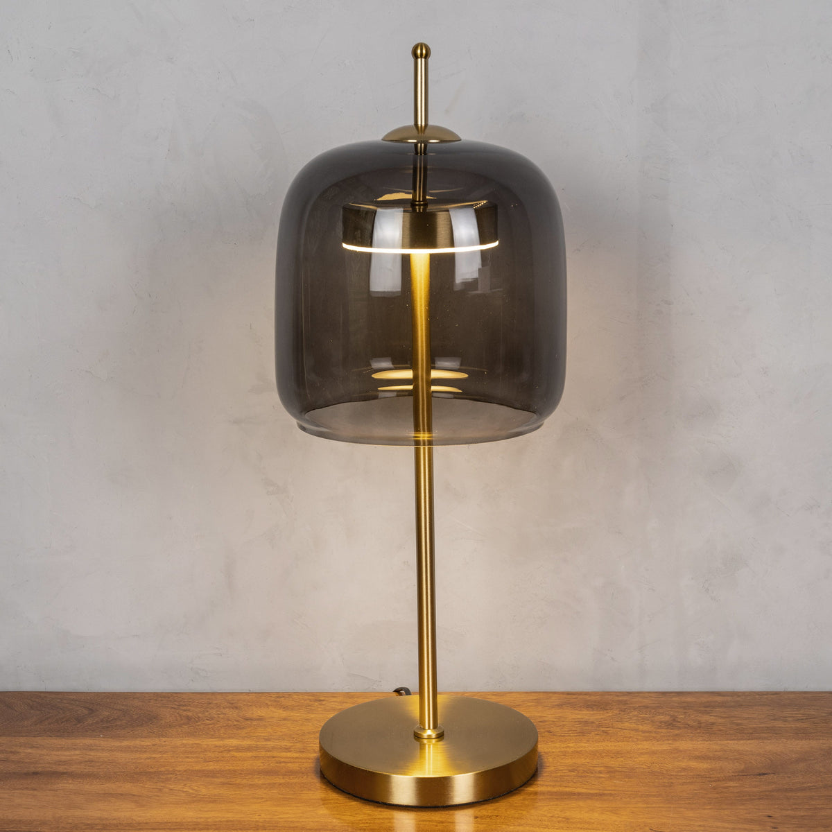 Sweet Escape (Smokey Grey, Gold, Built-In LED) Glass Table Lamp