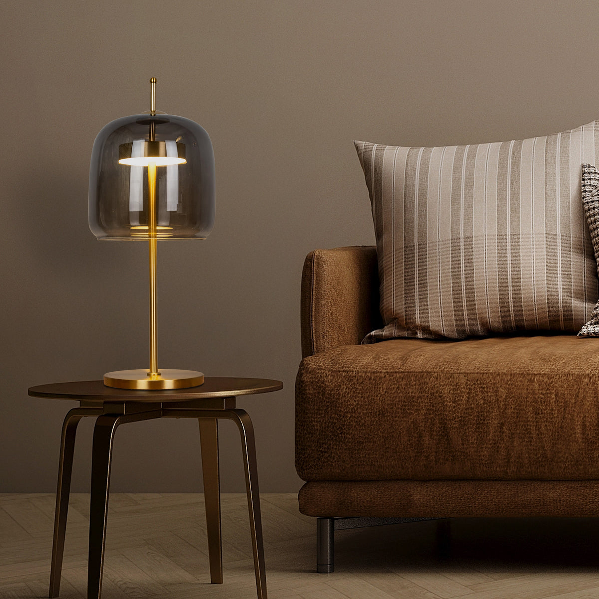 Sweet Escape (Smokey Grey, Gold, Built-In LED) Glass Table Lamp