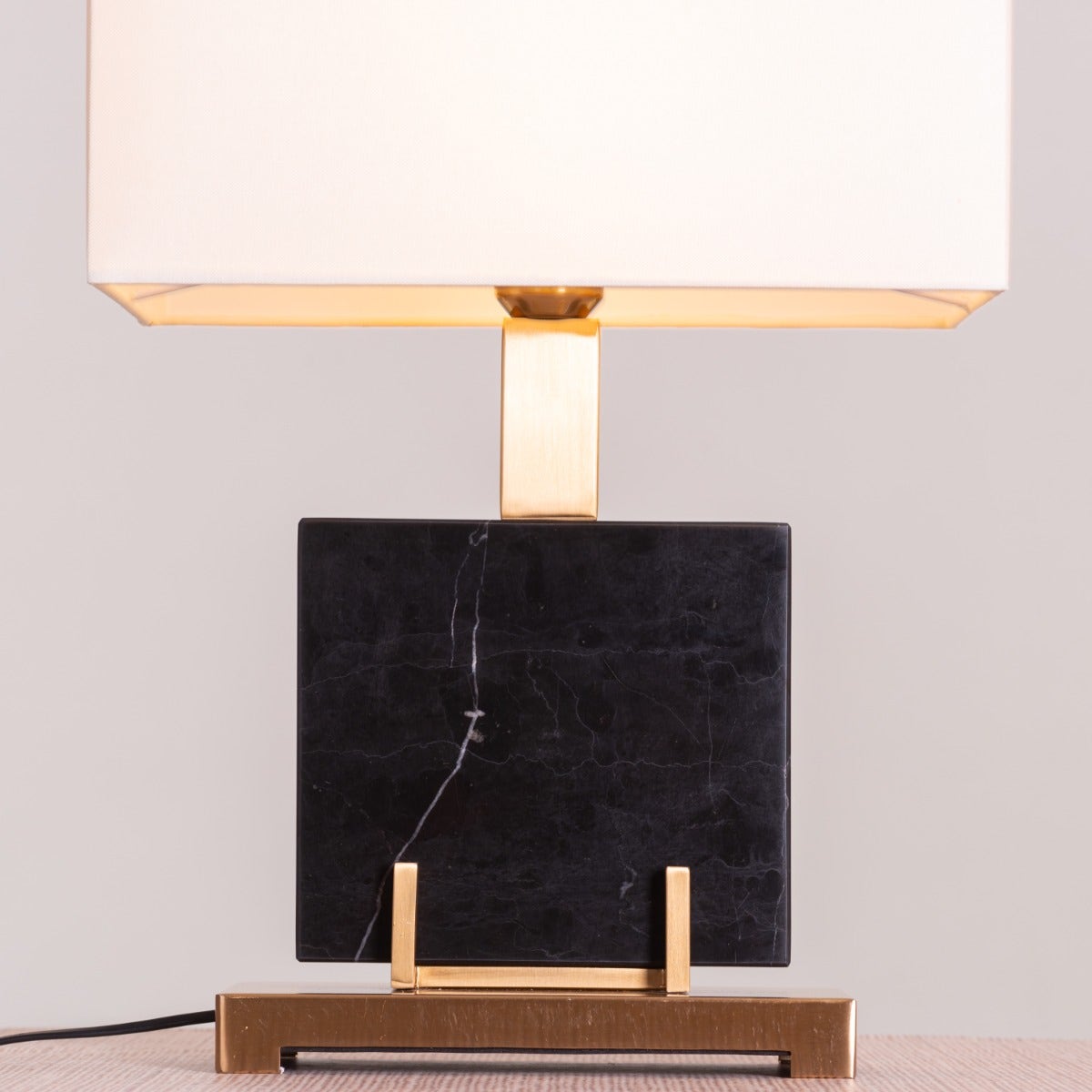 Marbled Travatino (Rectangular, Black, White) Marble Table Lamp