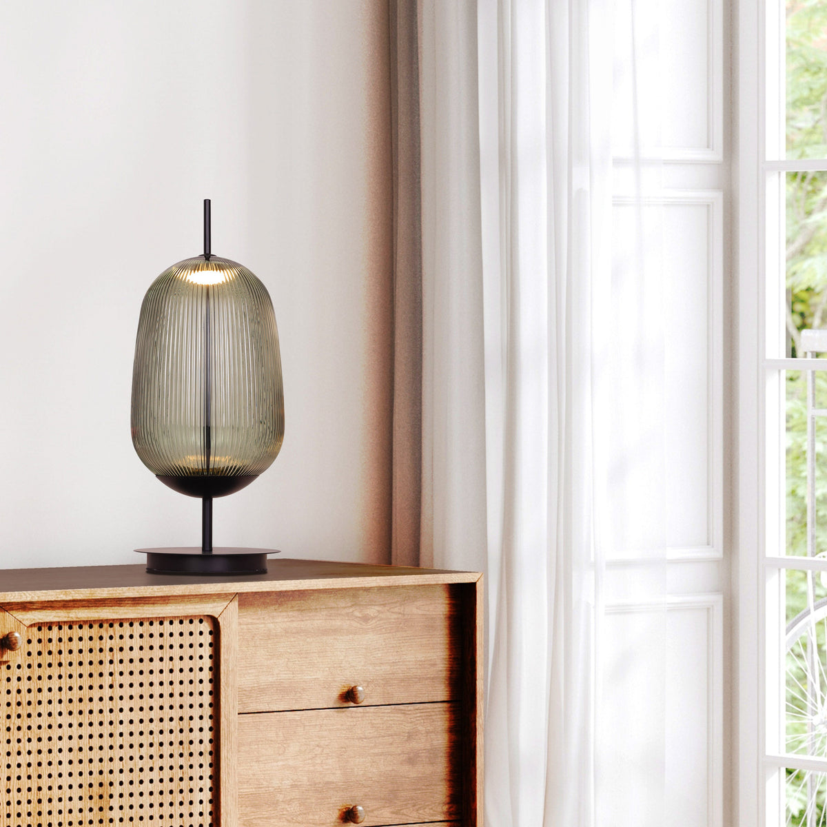Juliet In Japan (Black, Green) Built-In LED Textured Glass Table Lamp