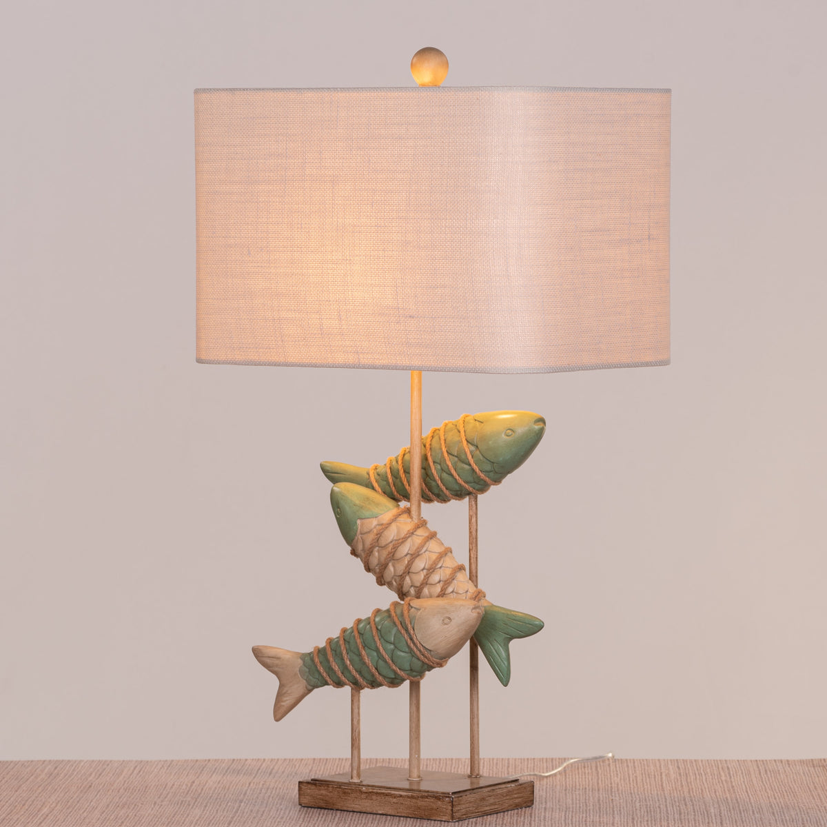 Something Fishy (Green, Beige) Wooden Table Lamp