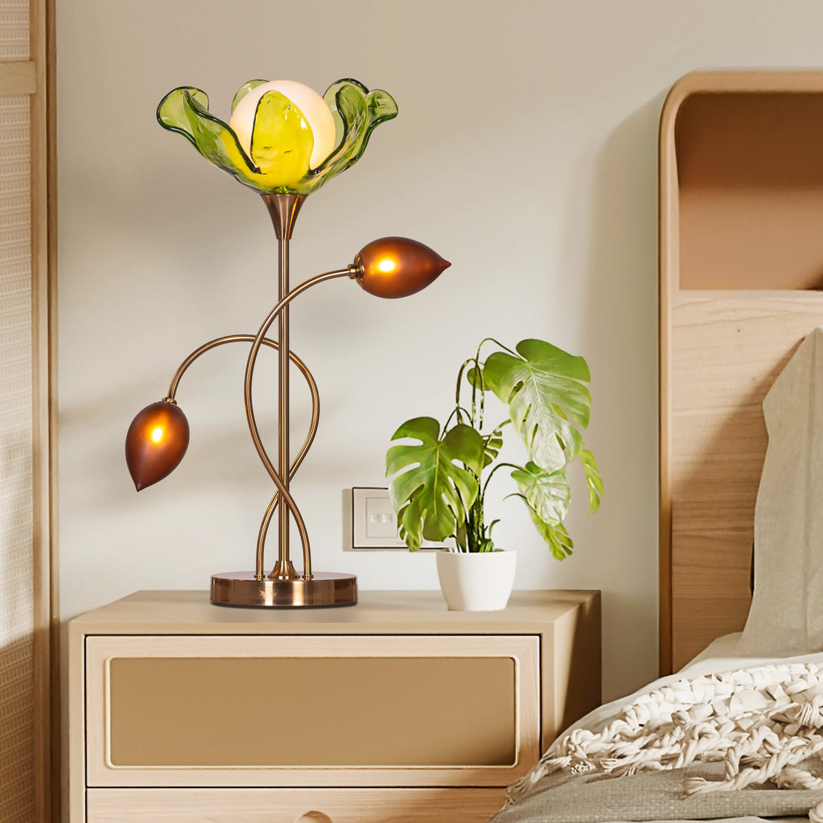 Midori Harmony (Gold, Green & Amber) Tinted Glass Table Lamp