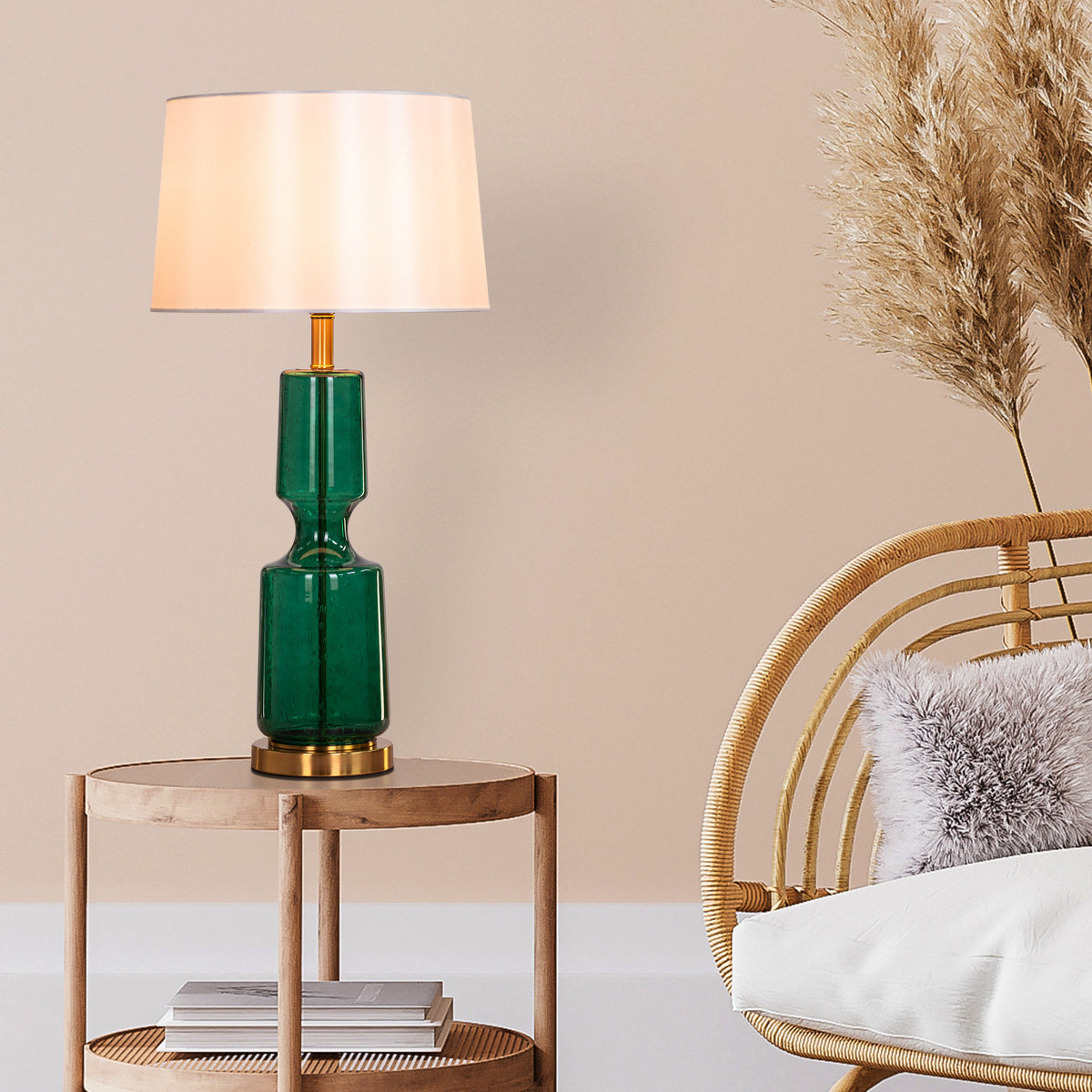 Cake By The Ocean (Green, Silver) Tinted Glass Table Lamp