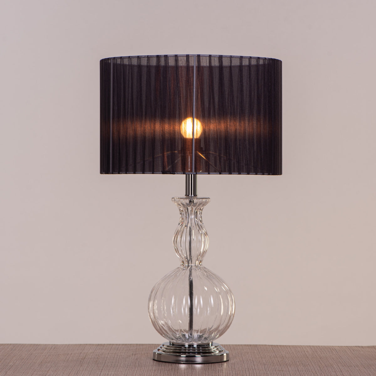 Like Never Before (Chrome, Black) Clear Glass Table Lamp