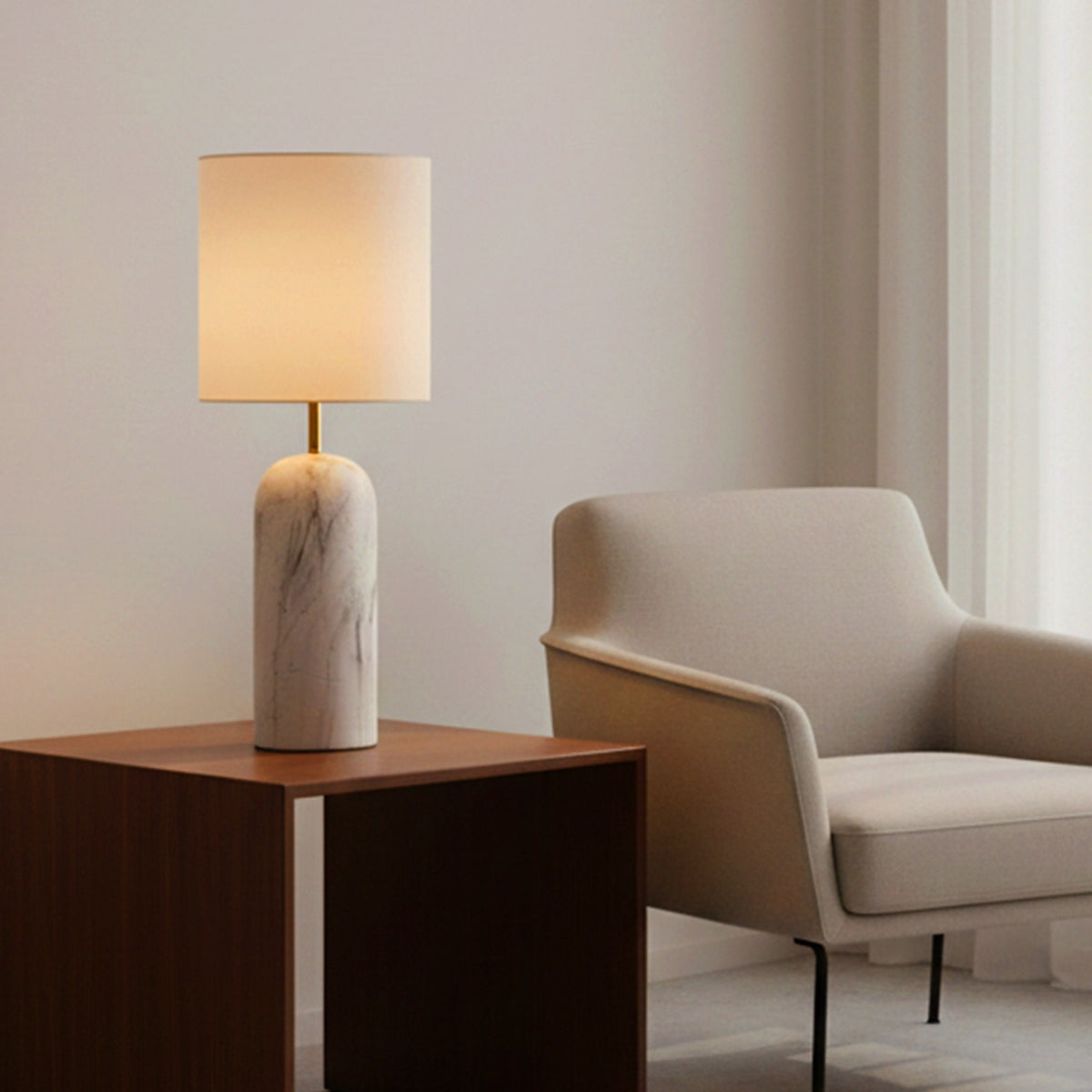 Words Unsaid (Grey, White) Fabric Table Lamp
