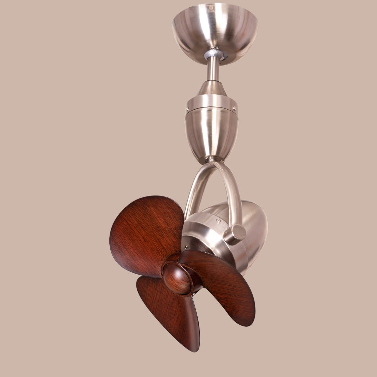 Canary Wharf (Oval Blade, 28 cm Span, Chrome Finish Metal Body, Teak Wood Finish ABS Blades) Ceiling/Wall Fan
