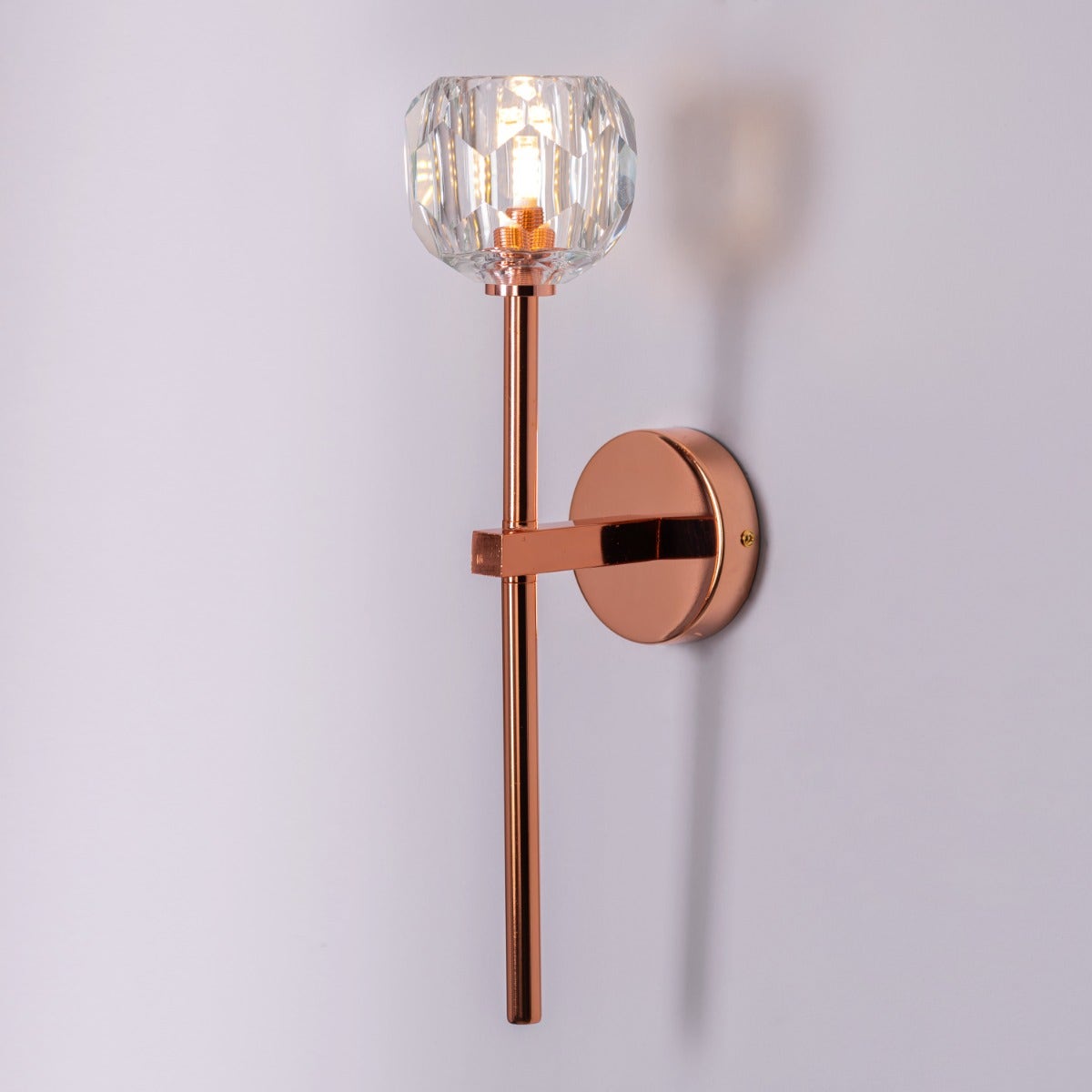 White Diamond (Long Stem, Rose Gold, Single Head) Crystal Wall Light