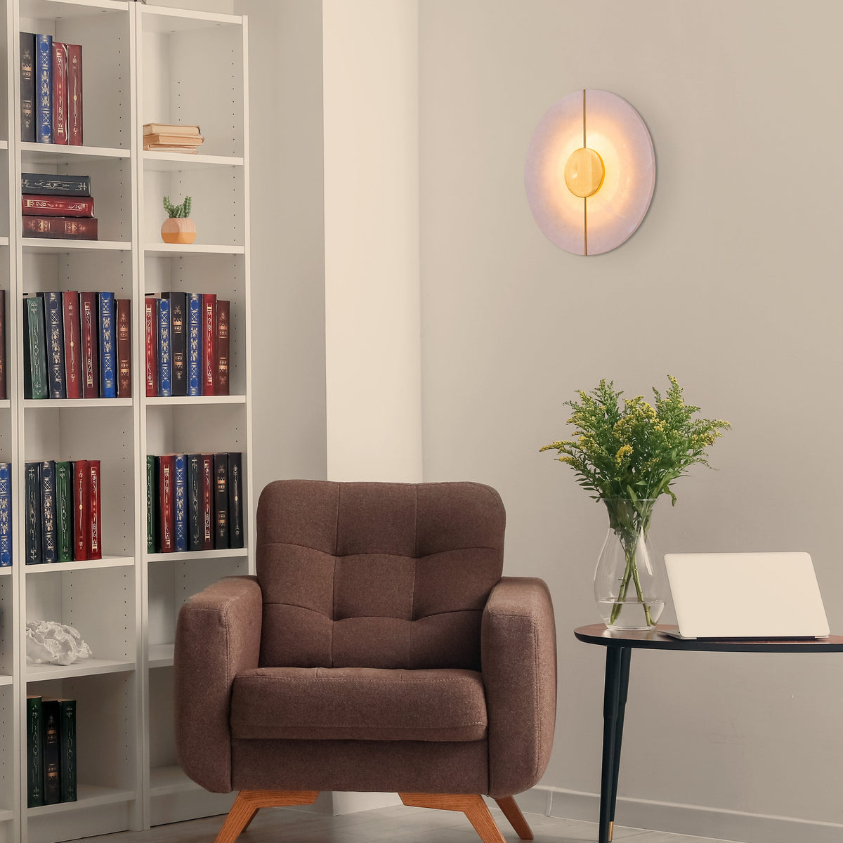Boomerang (Gold, White) Built-In LED Alabaster Wall Light