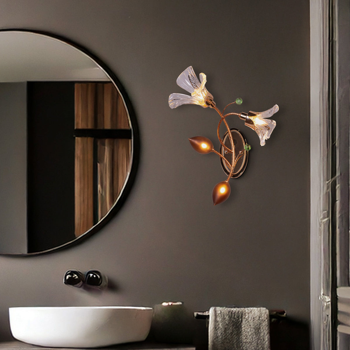 Harubana Grace (Rose Gold, Clear) Right Faced Textured Glass Wall Light