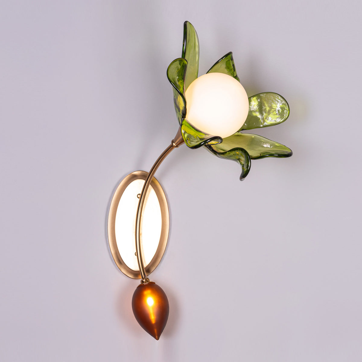 Midori Charm (Gold, Green) Left Faced Tinted Glass Wall Light