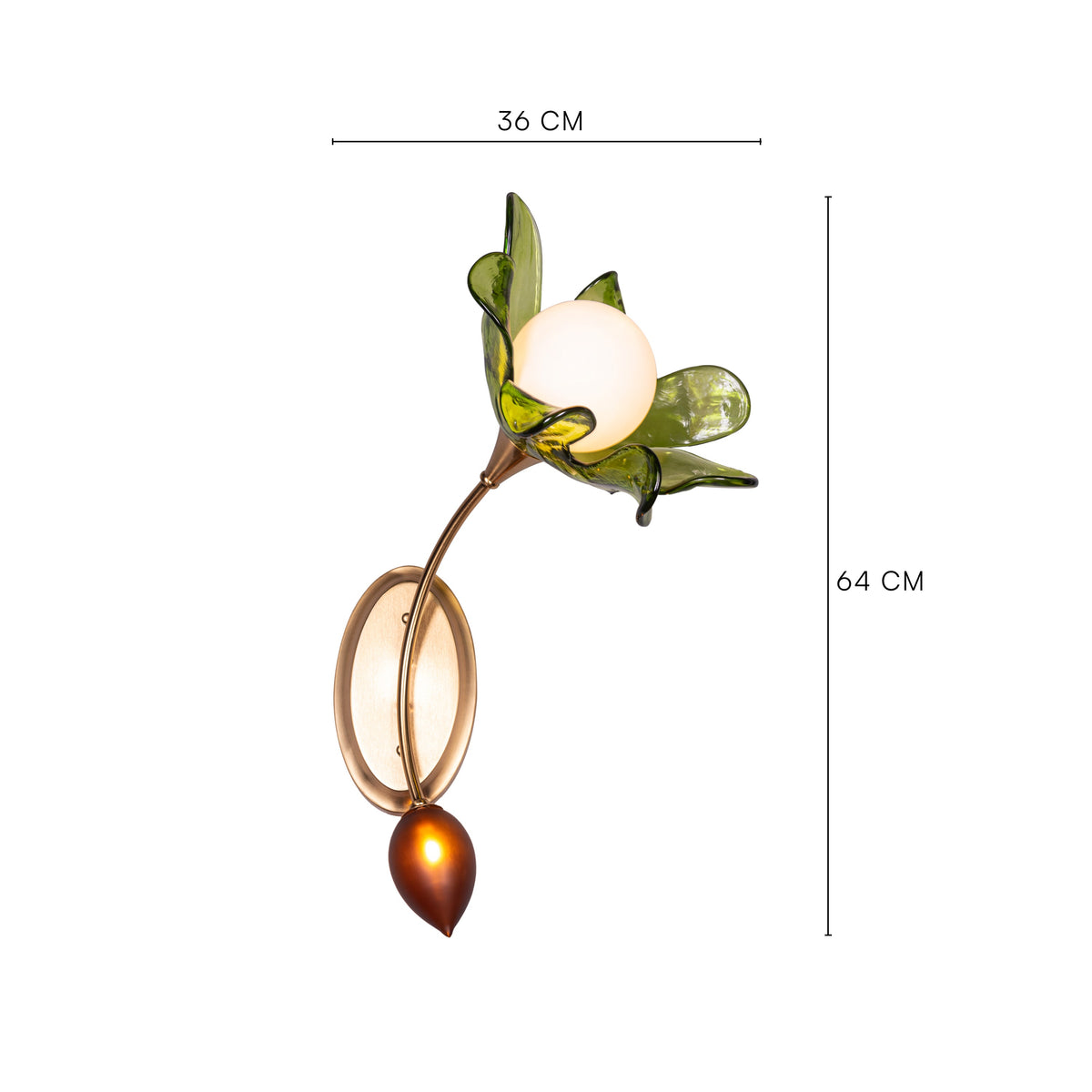 Midori Charm (Gold, Green) Left Faced Tinted Glass Wall Light