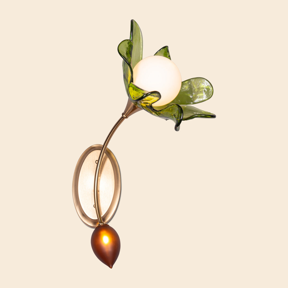 Midori Charm (Gold, Green) Left Faced Tinted Glass Wall Light