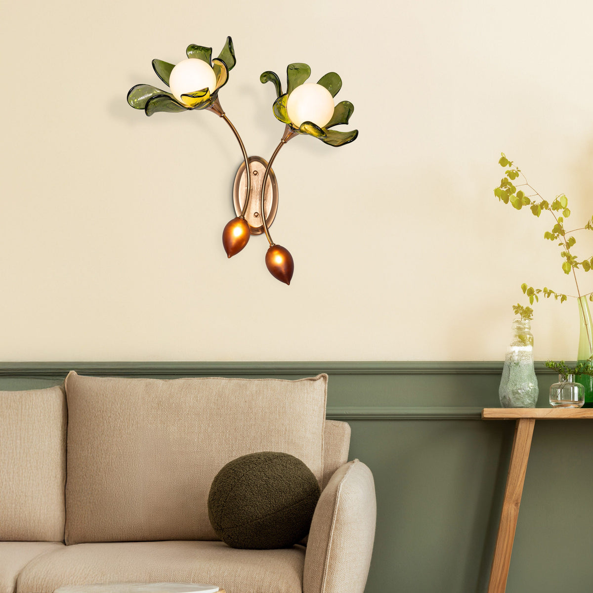 Midori Radiance (Gold, Green & Amber) Tinted Glass Wall Light