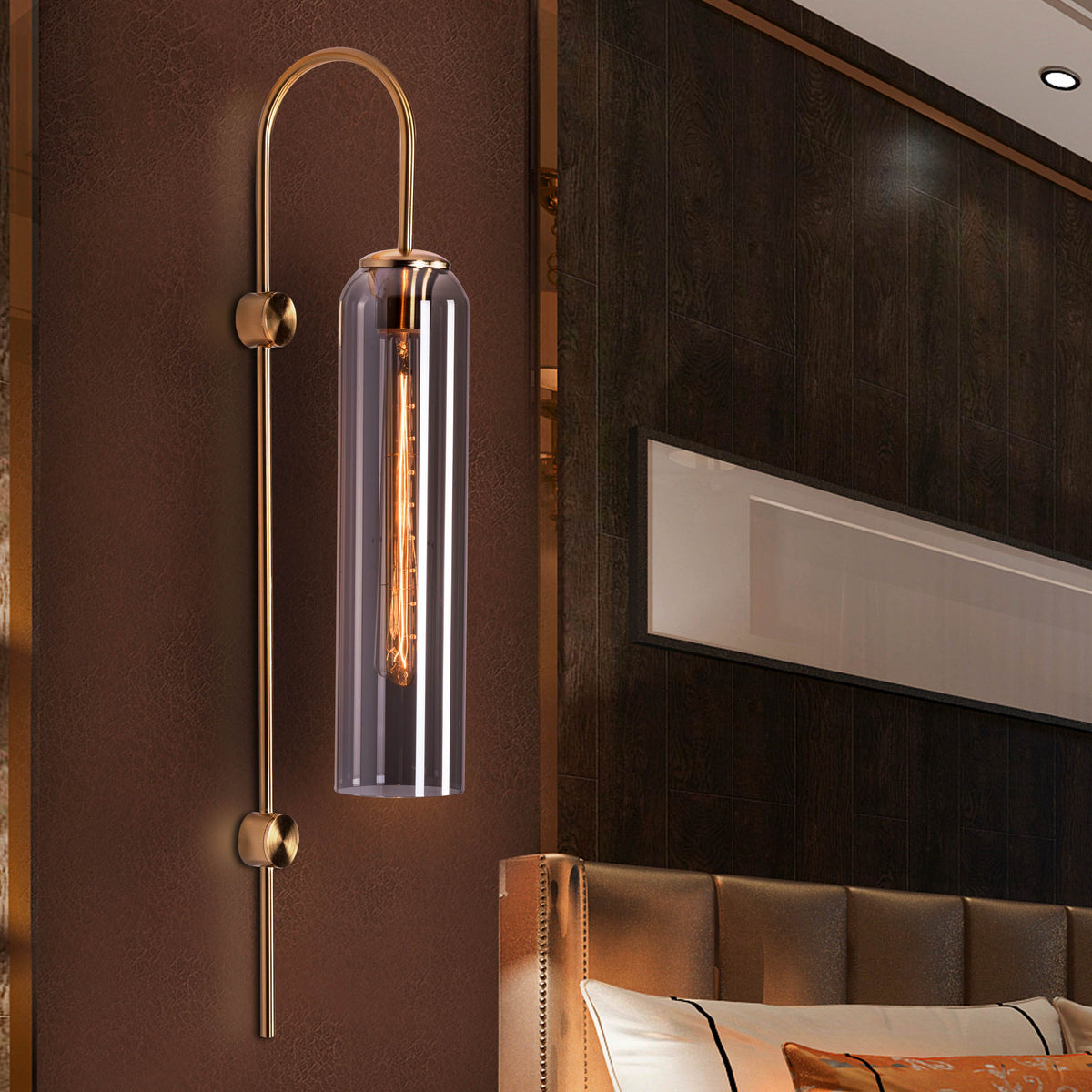 Wait For Me (Gold, Smokey Grey) Glass Wall Light