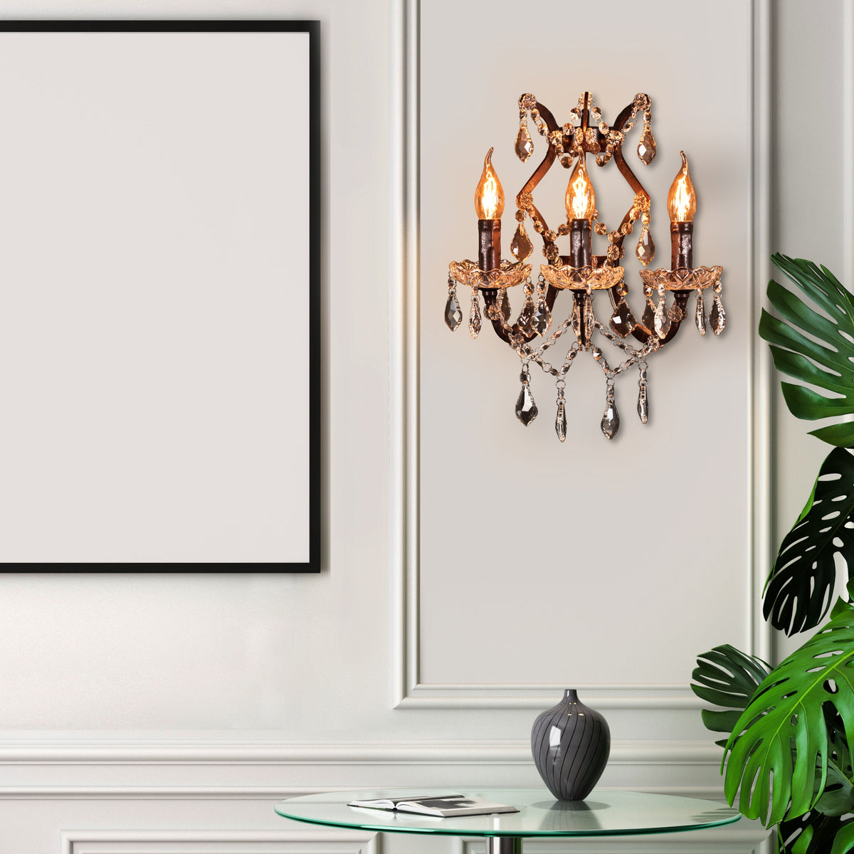 French Restoration (Coffee, Antique Rust) Crystal Wall Light