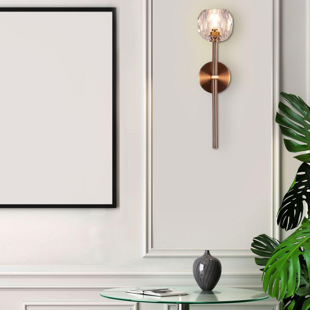 White Diamond (Long Stem, Gold, Single Head) Crystal Wall Light